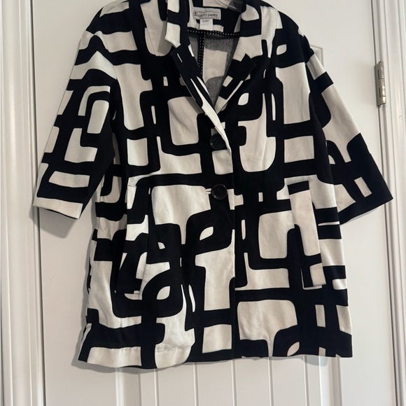 ELLIOTT LAUREN Black/white Jacket/coat Button Side Pockets 3/4 Sleeves Small 4 - Picture 2 of 5